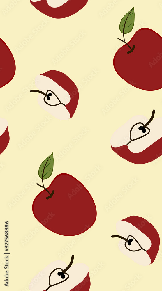 Apples on yellow background - seamless pattern. Apples on yellow background - seamless pattern.