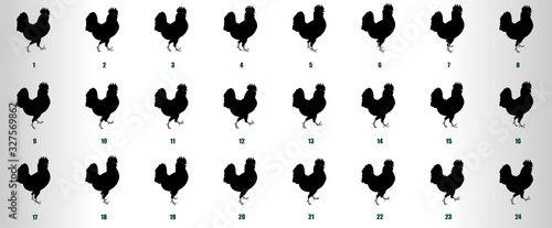 Hen Walk Cycle animation sequence silhouette, loop animation sprite sheet