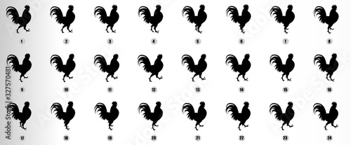 Cock Walk Cycle animation sequence Silhouette, loop animation sprite sheet