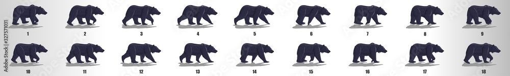 Bear Walk cycle animation frames, loop animation sequence sprite sheet ...