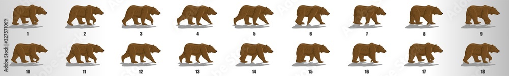 Bear Walk cycle animation frames, loop animation sequence sprite sheet