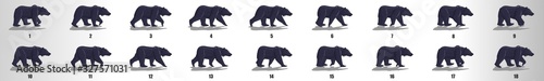 Bear Walk cycle animation frames, loop animation sequence sprite sheet 