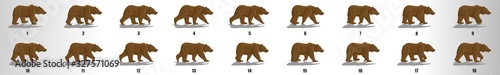 Bear Walk cycle animation frames, loop animation sequence sprite sheet 