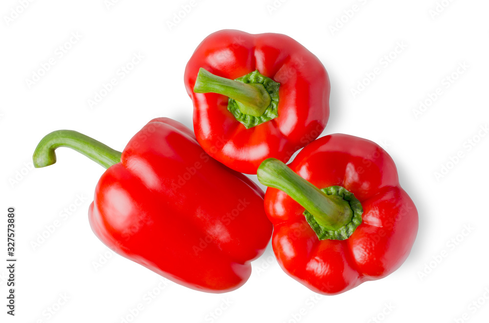 Paprika. Red bell peppers. Ingredients for vegetable dishes and salads. Isolated on white.