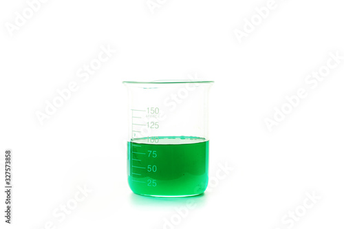 green liquid in glass beaker