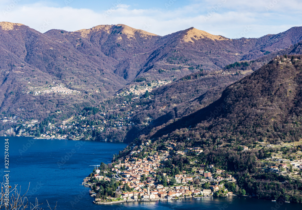 Lake Como, one of the most beautiful lakes in the world, during a fantastic winter day, near the town of Cernobbio, Italy - February 2020.