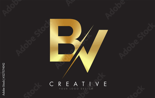 BV B V Golden Letter Logo Design with a Creative Cut. photo