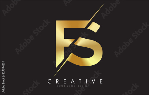 FS F S Golden Letter Logo Design with a Creative Cut. photo