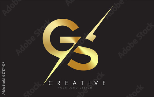 GS G S Golden Letter Logo Design with a Creative Cut.