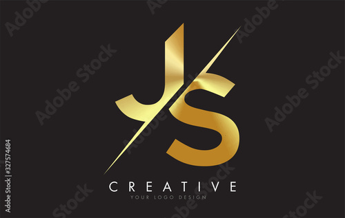 JS J S Golden Letter Logo Design with a Creative Cut.