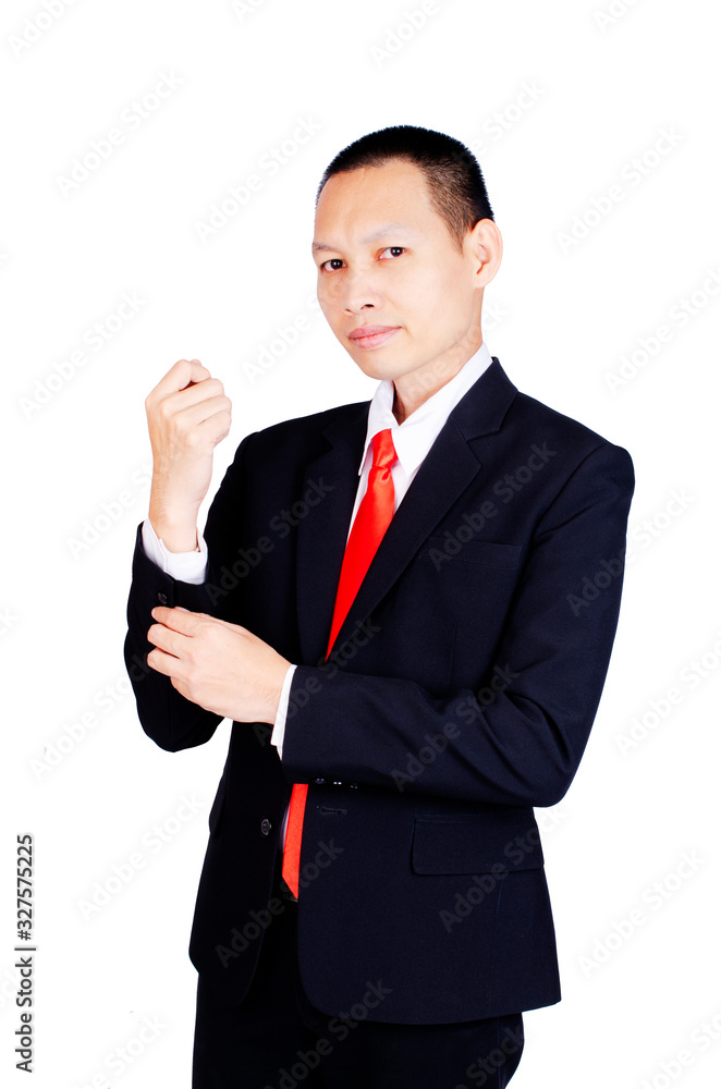 Asian business man smart guy with skin head hair style standing action Isolated on white backgrounds Asian business man smart guy with skin head hair style standing action Isolated on white backgrounds