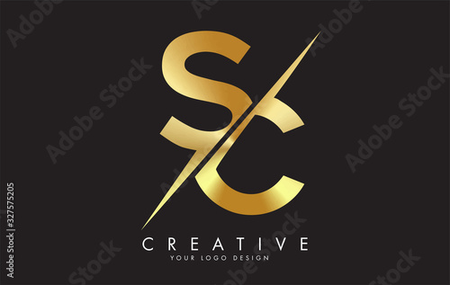 SC S C Golden Letter Logo Design with a Creative Cut. photo