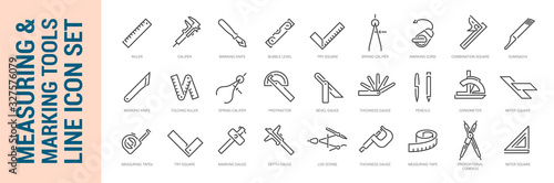 Measuring & marking tools. Vector isolated line icon set