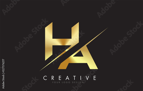 HA H A Golden Letter Logo Design with a Creative Cut. photo