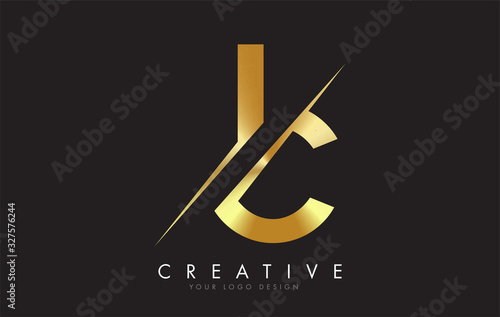 IC I C Golden Letter Logo Design with a Creative Cut.