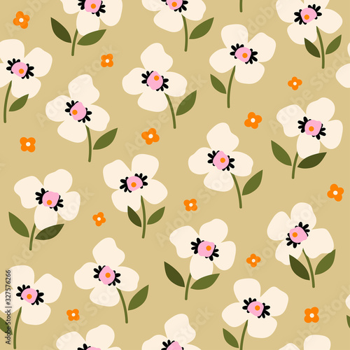 Hand drawn abstract Flowers. Paper cut style. Abstract contemporary modern trendy vector illustration. Seamless pattern. Pastel colors. Perfect for textile prints