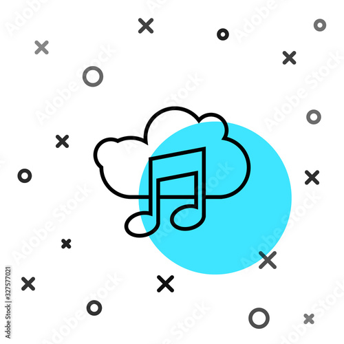 Black line Music streaming service icon isolated on white background. Sound cloud computing, online media streaming, song, audio wave. Random dynamic shapes. Vector Illustration