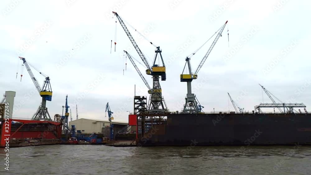 Port of Hamburg. Crane. Dock. Harbor. Shipyard. Dry dock