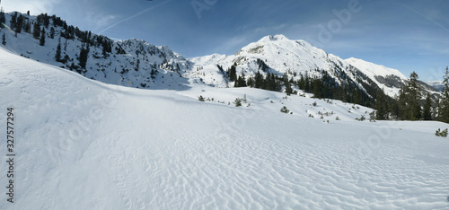 Panorama einer unberührten Schneefläche 