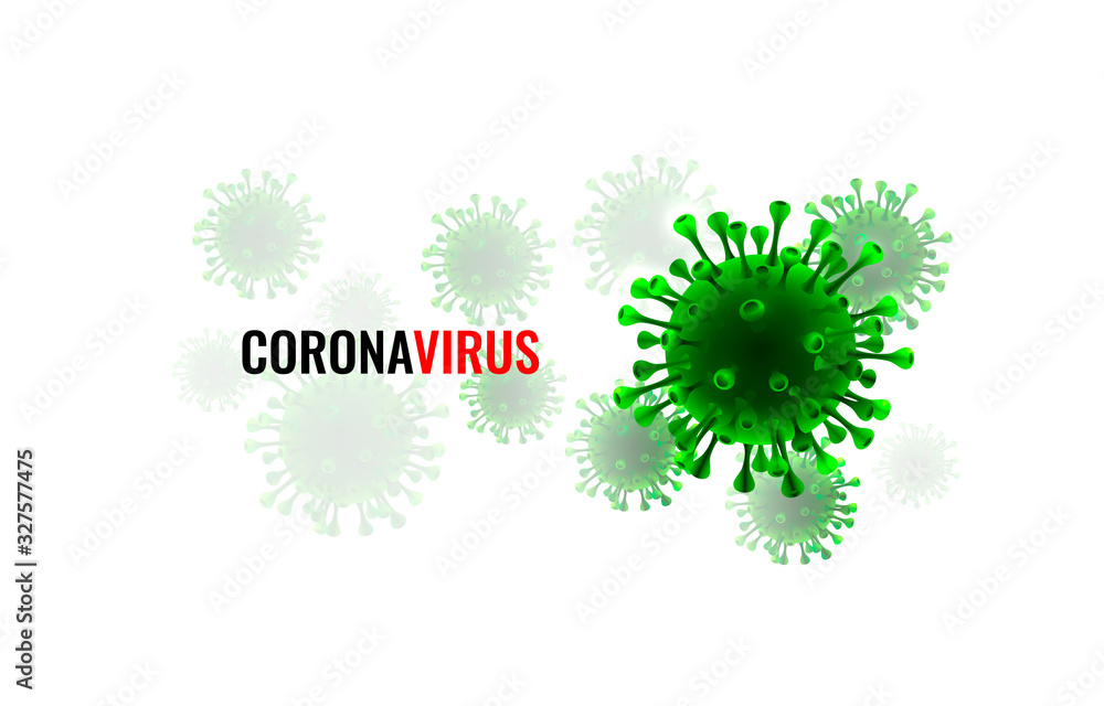 Coronavirus organism danger, biology macro, white background.