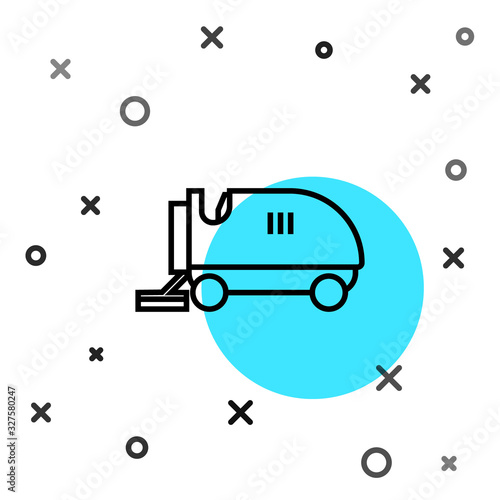 Black line Ice resurfacer icon isolated on white background. Ice resurfacing machine on rink. Cleaner for ice rink and stadium. Random dynamic shapes. Vector Illustration