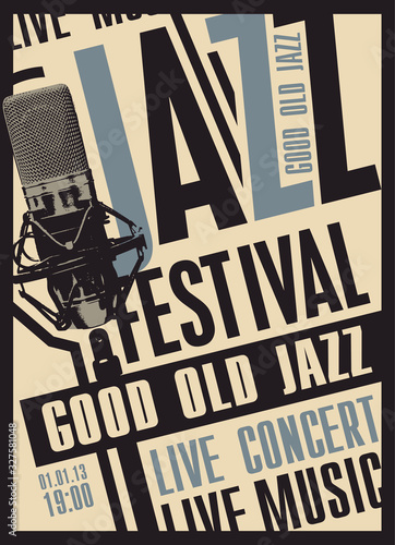 Photography Vector poster for a jazz festival or concert of live music with a microphone in retro style