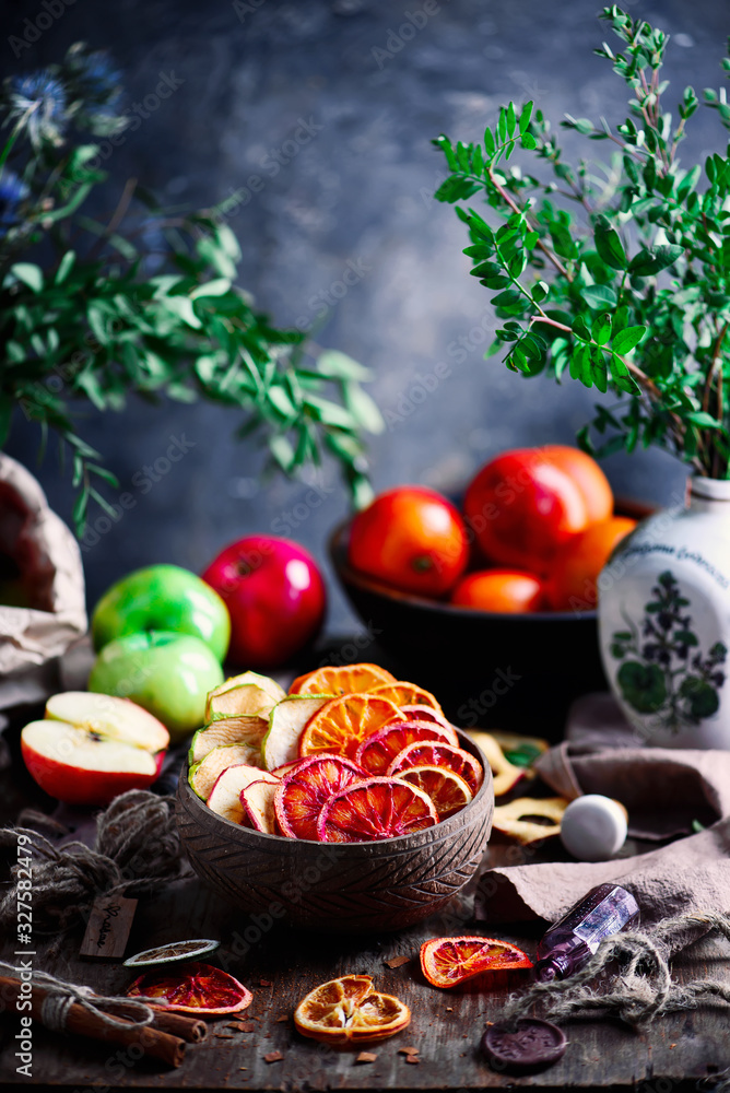 Fresh organic fruit chips.selective focus Fresh organic fruit chips.selective focus