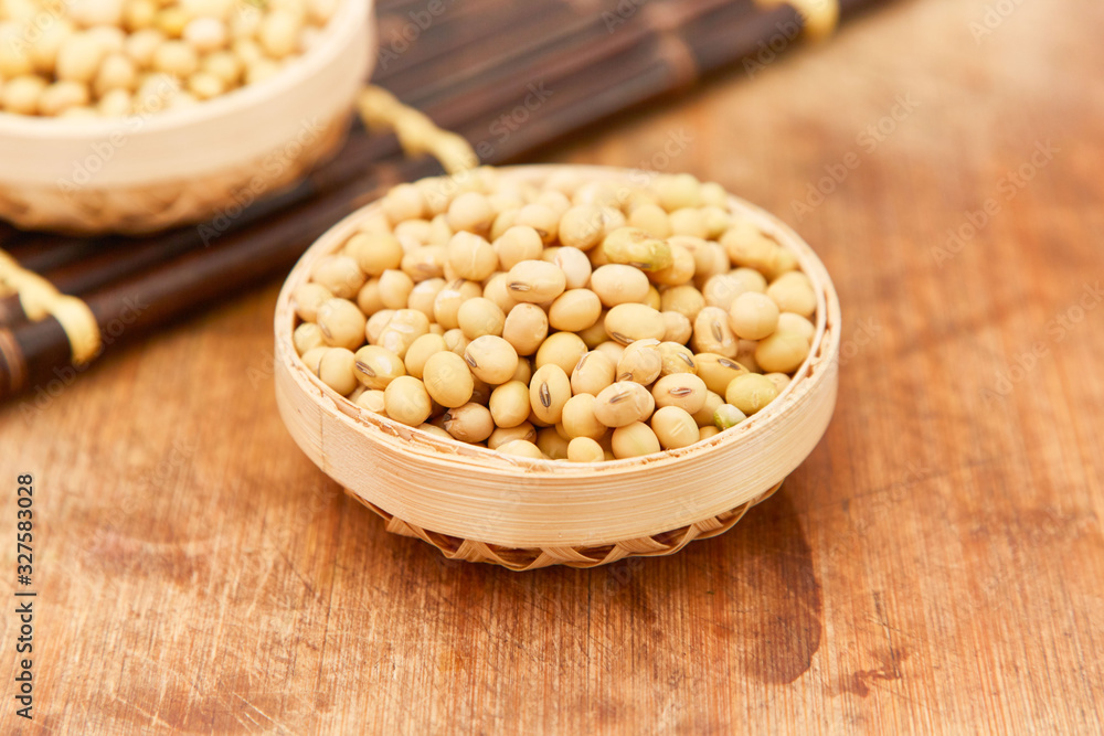A pile of soybeans in a bamboo basket A pile of soybeans in a bamboo basket