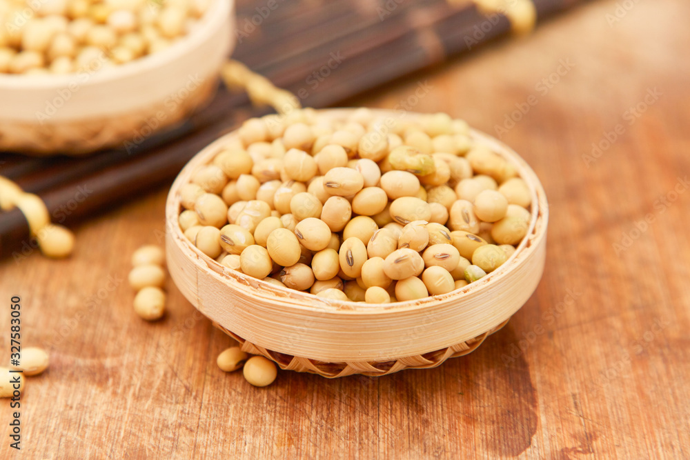A pile of soybeans in a bamboo basket A pile of soybeans in a bamboo basket