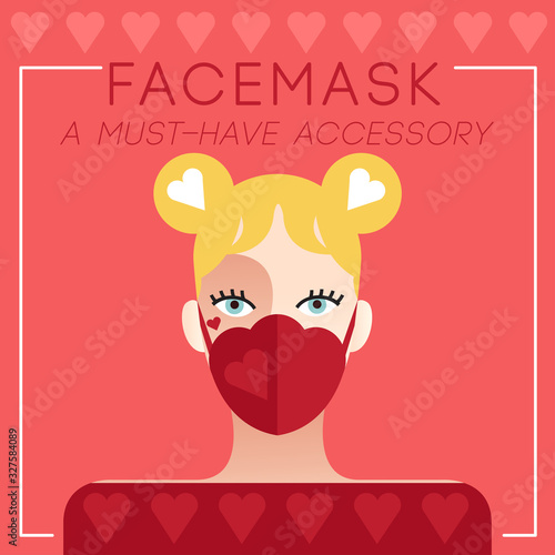 Set of trendy women wearing stylish surgical mask : Vector Illustration 