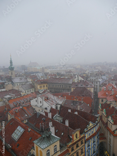 aerial view of prague winter