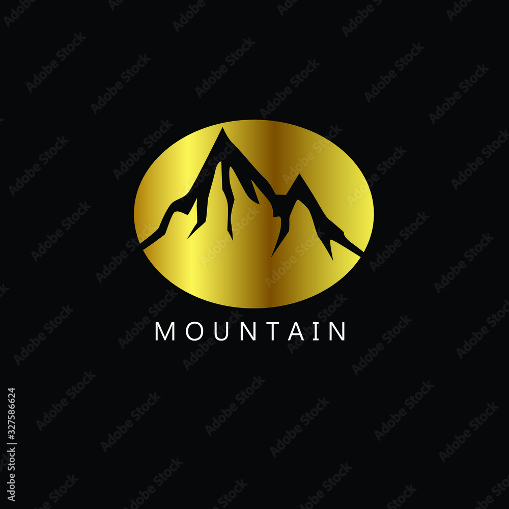 Creative and Minimalist Mountain Logo Design, Editable in Vector Format in Black and Gold Color