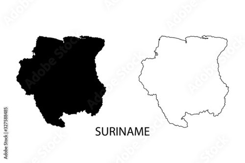 Suriname map vector, isolated on white background. Black template, flat earth. Simplified, generalized with round corners. photo