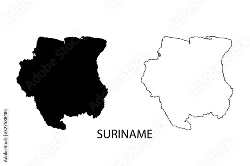 Suriname map vector, isolated on white background. Black template, flat earth. Simplified, generalized with round corners.