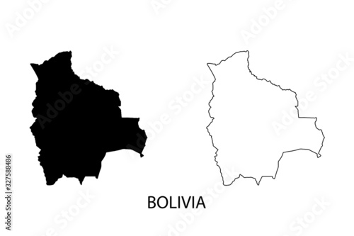 Bolivia map vector, isolated on white background. Black template, flat earth. Simplified, generalized with round corners.