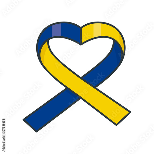 Heart shaped down syndrome awareness ribbon isolated  vector illustration