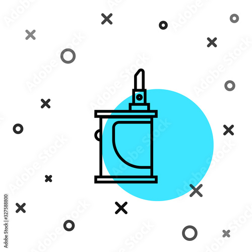 Black line Electronic cigarette icon isolated on white background. Vape smoking tool. Vaporizer Device. Random dynamic shapes. Vector Illustration