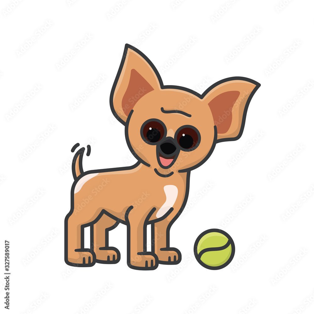 Puppy with tennis ball wagging tail isolated vector illustration Puppy with tennis ball wagging tail isolated vector illustration
