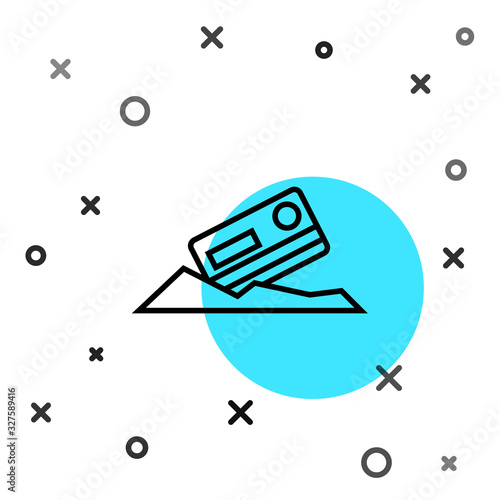 Black line Cocaine and credit card icon isolated on white background. Random dynamic shapes. Vector Illustration