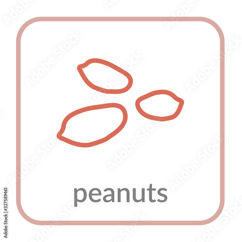 Peanut seed icon. Brown groundnut outline flat sign, isolated white background. Symbol health nutrition, eco food protein. Contour linear shape. Sweet nutritious organic. Cartoon. Vector illustration