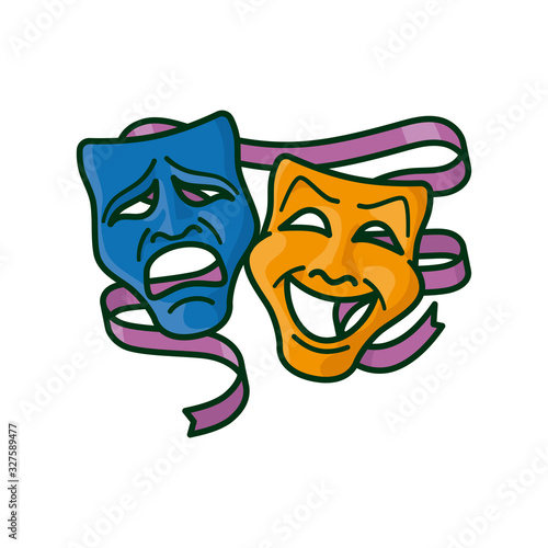 Theater masks for tragedy and comedy isolated vector illustration for Theater Day