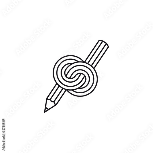 Knotted pencil vector line icon