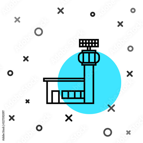 Black line Airport control tower icon isolated on white background. Random dynamic shapes. Vector Illustration