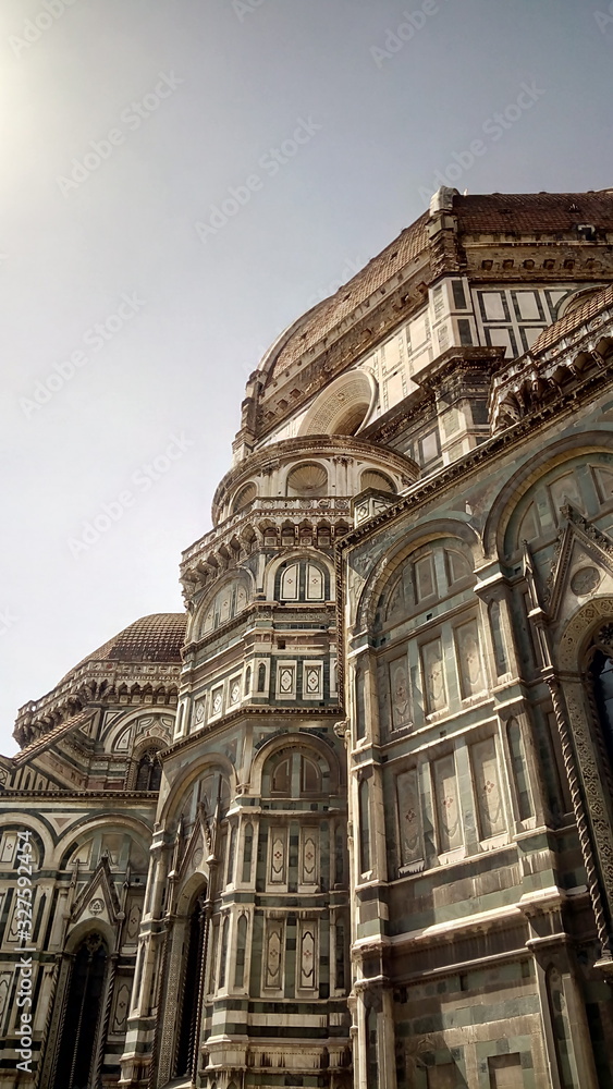 Shot of The Duomo (Cathedral), completed in 1436, is clad in coloured marble in Florence, Italy Shot of The Duomo (Cathedral), completed in 1436, is clad in coloured marble in Florence, Italy