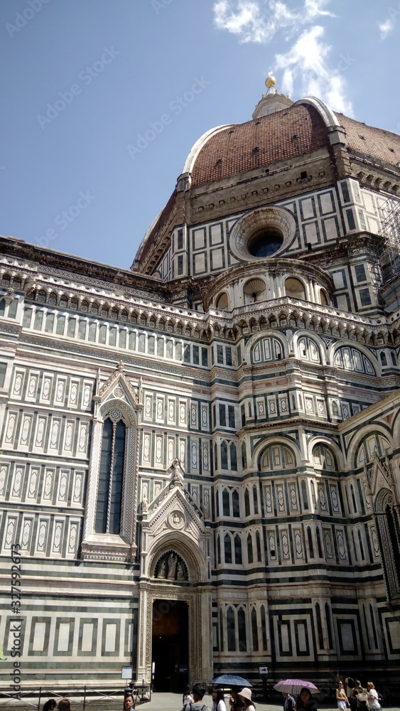 Shot of The Duomo (Cathedral), completed in 1436, is clad in coloured marble in Florence, Italy