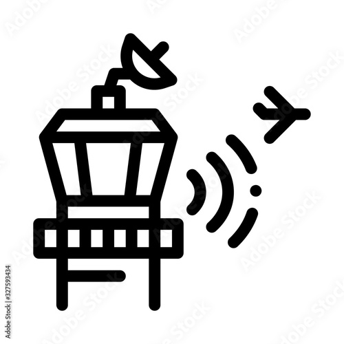Airport Control Tower Radar Icon Thin Line Vector. Air Flight Controller Tower Concept Linear Pictogram. Technical Block Monochrome Outline Sign Isolated Contour Symbol Illustration