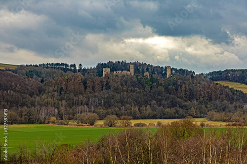 view to the ruins of Brandenburg castle in Thuringia