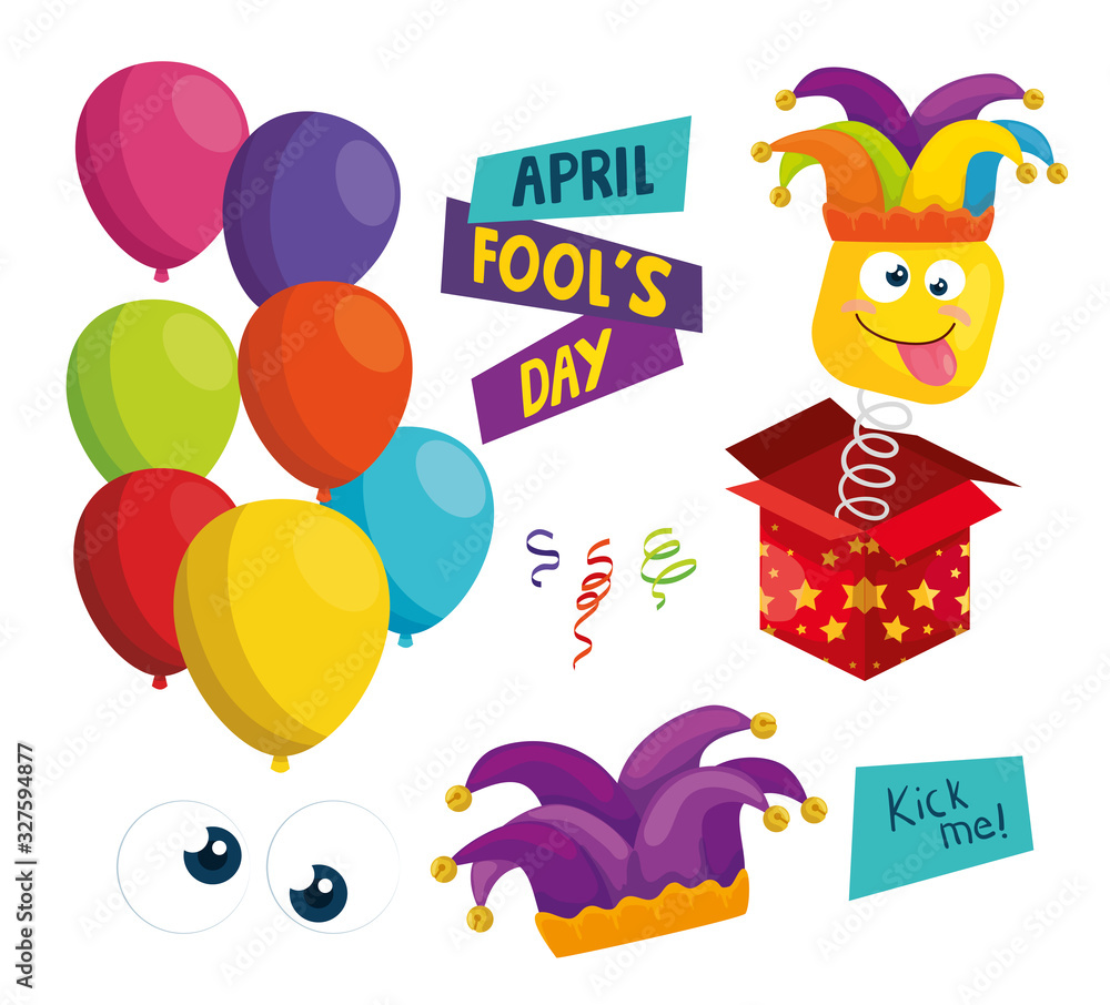 Fototapeta premium bundle of april fools day set icons vector illustration design