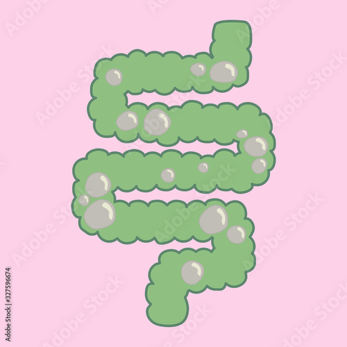 Illustration of a patient swollen intestines with gases in vector