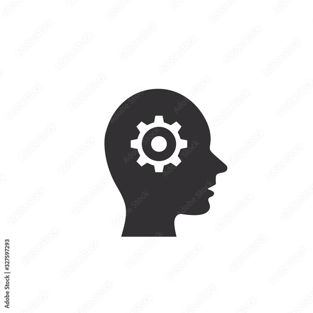 Man head with gear icon, Human head thinking. Vector isolated illustration Man head with gear icon, Human head thinking. Vector isolated illustration